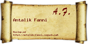 Antalik Fanni névjegykártya